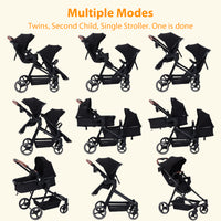 Garvee Double Stroller Track Tandem Stroller for Infant and Toddler, Foldable Pushchair Bassinet Pram, Multi-Position Reversible & Adjustable Backrest, Large Storage Basket and Canopy