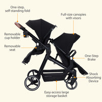 Garvee Double Stroller Track Tandem Stroller for Infant and Toddler, Foldable Pushchair Bassinet Pram, Multi-Position Reversible & Adjustable Backrest, Large Storage Basket and Canopy