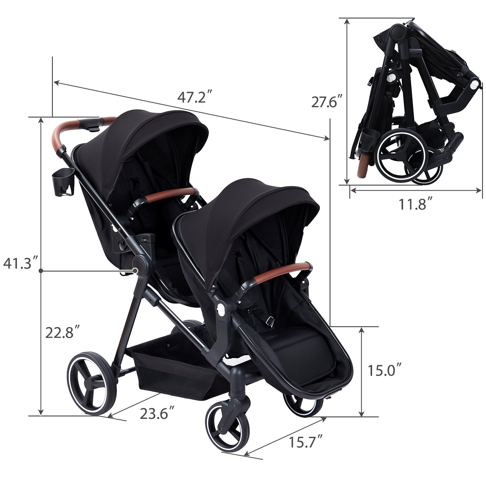 Garvee Double Stroller Track Tandem Stroller for Infant and Toddler, Foldable Pushchair Bassinet Pram, Multi-Position Reversible & Adjustable Backrest, Large Storage Basket and Canopy