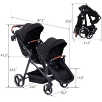 Garvee Double Stroller Track Tandem Stroller for Infant and Toddler, Foldable Pushchair Bassinet Pram, Multi-Position Reversible & Adjustable Backrest, Large Storage Basket and Canopy