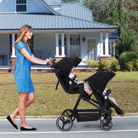 Garvee Double Stroller Track Tandem Stroller for Infant and Toddler, Foldable Pushchair Bassinet Pram, Multi-Position Reversible & Adjustable Backrest, Large Storage Basket and Canopy