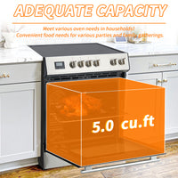 Garvee Front Control Electric Range Oven with 5 Cooktop Elements with 6 Cooking Power Options, Freestanding Oven, 5.0 cu. ft. Capacity Stainless Steel