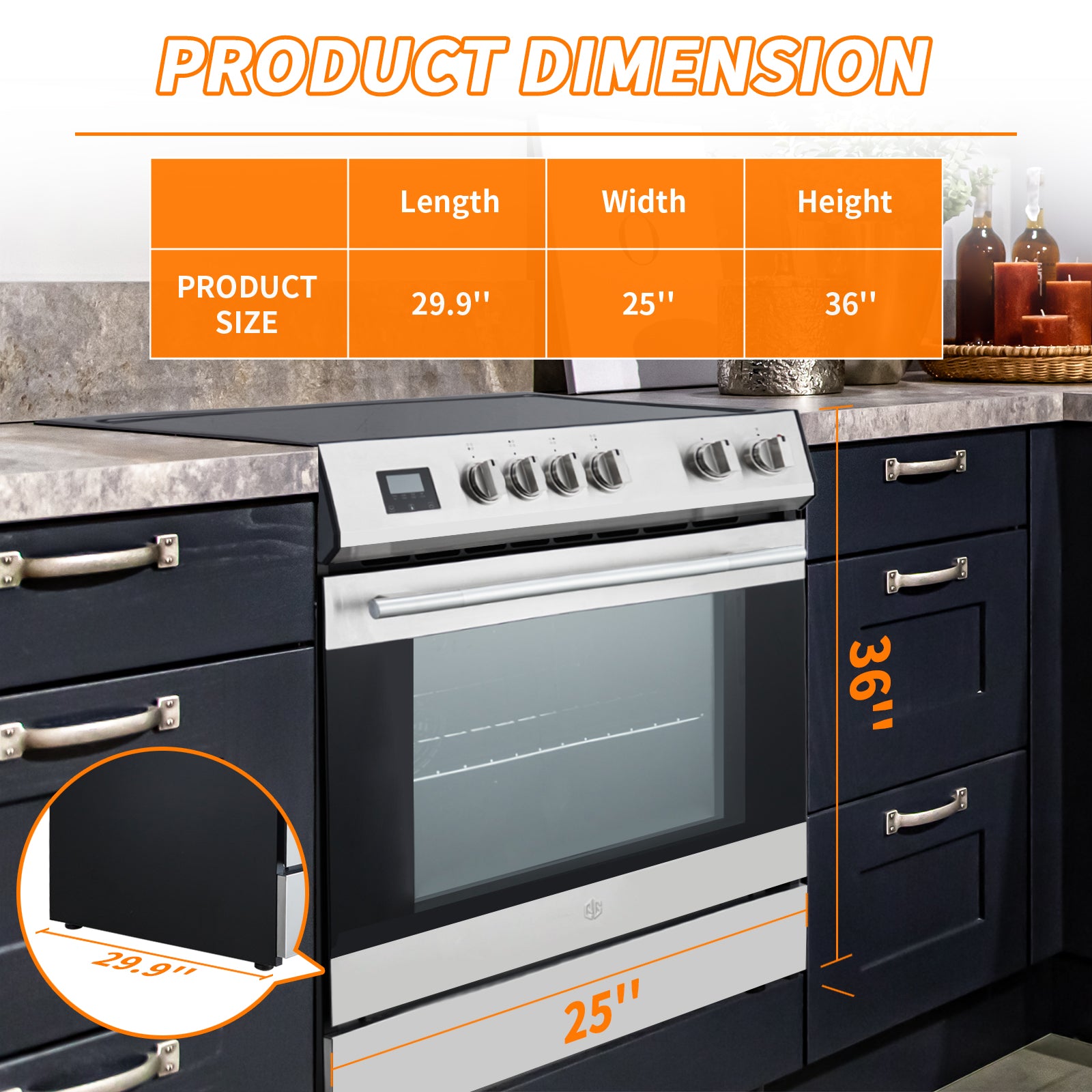 Garvee Front Control Electric Range Oven with 5 Cooktop Elements with 6 Cooking Power Options, Freestanding Oven, 5.0 cu. ft. Capacity Stainless Steel