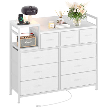 Garvee TV Stand with Charging Station, Bedroom Dresser for Living Room TV Stand with 9 Drawers, White