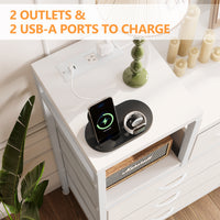 Garvee TV Stand with Charging Station, Bedroom Dresser for Living Room TV Stand with 9 Drawers, White