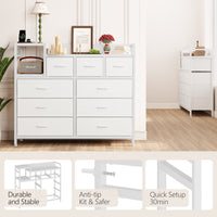 Garvee TV Stand with Charging Station, Bedroom Dresser for Living Room TV Stand with 9 Drawers, White