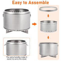 Garvee 20.5" Smokeless Fire Pit with Air Switch,With handle,Wood Burning Portable Stainless Steel Outdoor Firepit with Removable Stand & Stove Hook, Ash Pan, for Camping Backyard Patio Picnic