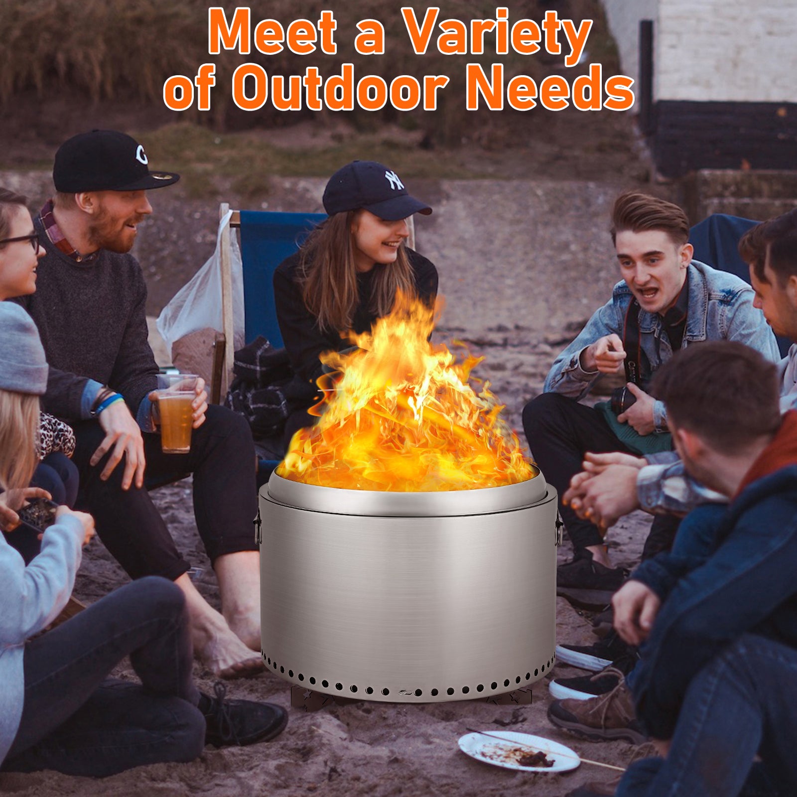Garvee 20.5" Smokeless Fire Pit with Air Switch,With handle,Wood Burning Portable Stainless Steel Outdoor Firepit with Removable Stand & Stove Hook, Ash Pan, for Camping Backyard Patio Picnic