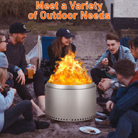 Garvee 20.5" Smokeless Fire Pit with Air Switch,With handle,Wood Burning Portable Stainless Steel Outdoor Firepit with Removable Stand & Stove Hook, Ash Pan, for Camping Backyard Patio Picnic