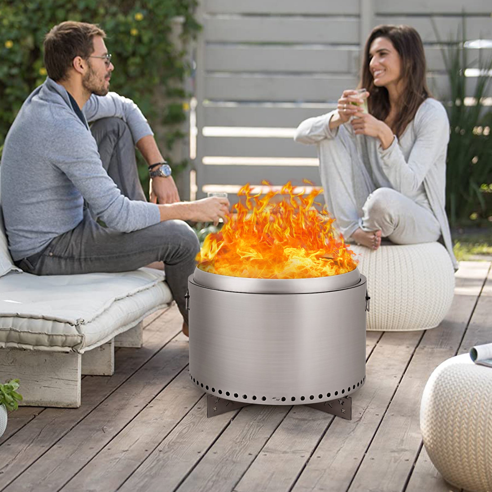 Garvee 20.5" Smokeless Fire Pit with Air Switch,With handle,Wood Burning Portable Stainless Steel Outdoor Firepit with Removable Stand & Stove Hook, Ash Pan, for Camping Backyard Patio Picnic