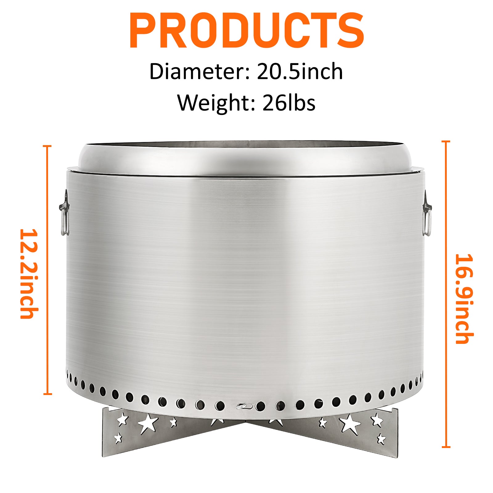 Garvee 20.5" Smokeless Fire Pit with Air Switch,With handle,Wood Burning Portable Stainless Steel Outdoor Firepit with Removable Stand & Stove Hook, Ash Pan, for Camping Backyard Patio Picnic