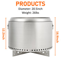 Garvee 20.5" Smokeless Fire Pit with Air Switch,With handle,Wood Burning Portable Stainless Steel Outdoor Firepit with Removable Stand & Stove Hook, Ash Pan, for Camping Backyard Patio Picnic