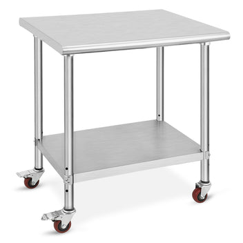GARVEE 30"L x 24"W x 35"H Stainless Steel Work Table - Heavy-Duty Table with Caster Wheels for Food Prep, Kitchen, Restaurant, Garage, and Commercial Use