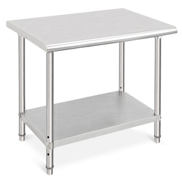 GARVEE 36"L x 24"W x 35"H Stainless Steel Work Table - NSF Certified Heavy-Duty Double-Tier Metal Trolley for Food Prep, Kitchen, Restaurant, and Commercial Workstations