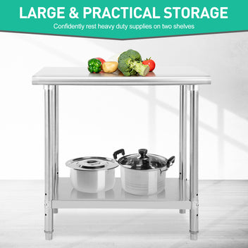 GARVEE 36"L x 24"W x 35"H Stainless Steel Work Table - NSF Certified Heavy-Duty Double-Tier Metal Trolley for Food Prep, Kitchen, Restaurant, and Commercial Workstations