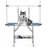 Garvee 48" Dog Grooming Table Adjustable Height Pet Drying Desktop Foldable Pet Grooming Table with Arms, Nooses, Mesh Tray, Foldable Pet Station Max Capacity Up to 330Lbs ,Blue - Blue
