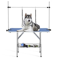 Garvee 48" Dog Grooming Table Adjustable Height Pet Drying Desktop Foldable Pet Grooming Table with Arms, Nooses, Mesh Tray, Foldable Pet Station Max Capacity Up to 330Lbs ,Blue