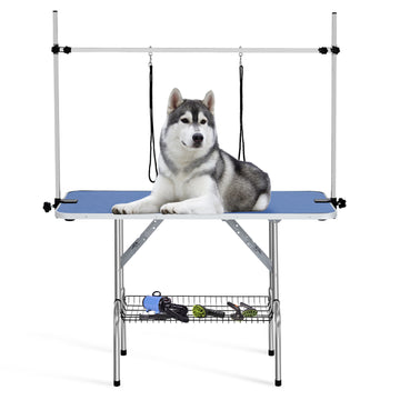 Garvee 48" Dog Grooming Table Adjustable Height Pet Drying Desktop Foldable Pet Grooming Table with Arms, Nooses, Mesh Tray, Foldable Pet Station Max Capacity Up to 330Lbs ,Blue