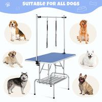 Garvee 48" Dog Grooming Table Adjustable Height Pet Drying Desktop Foldable Pet Grooming Table with Arms, Nooses, Mesh Tray, Foldable Pet Station Max Capacity Up to 330Lbs ,Blue