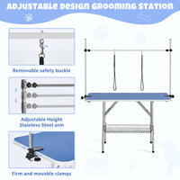 Garvee 48" Dog Grooming Table Adjustable Height Pet Drying Desktop Foldable Pet Grooming Table with Arms, Nooses, Mesh Tray, Foldable Pet Station Max Capacity Up to 330Lbs ,Blue
