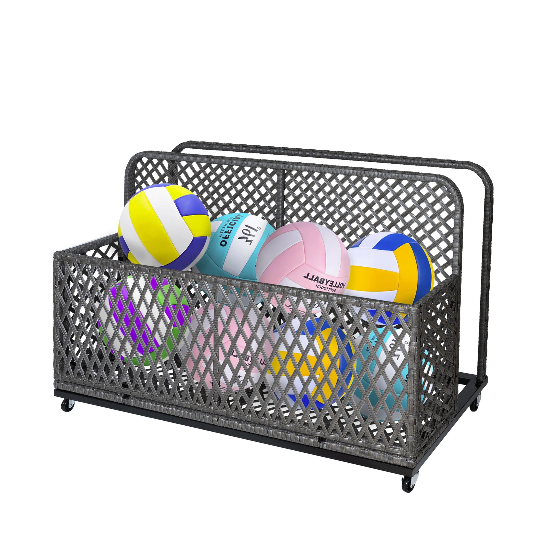 Garvee Outdoor Poolside Float Storage Box - PE Rattan Patio Basket with Rolling Wheels for Floaties, Pool & Beach, Sturdy & Movable, Diamond Grey