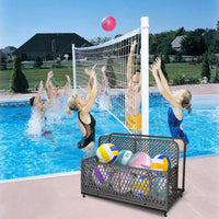 Garvee Outdoor Poolside Float Storage Box - PE Rattan Patio Basket with Rolling Wheels for Floaties, Pool & Beach, Sturdy & Movable, Diamond Grey