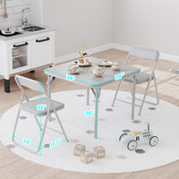 Garvee Boys and Girls Folding Table and Chairs Set of 3, Portable Table and Chair with Pu Soft Cushion, No Installation Required, Suitable for Eating, Reading and Playing, Grey