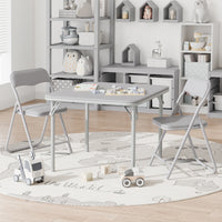 Garvee Boys and Girls Folding Table and Chairs Set of 3, Portable Table and Chair with Pu Soft Cushion, No Installation Required, Suitable for Eating, Reading and Playing, Grey