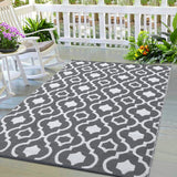 Garvee Outdoor Grey & White 5x8 Waterproof Rugs for Patio, Reversible Plastic Straw Outside Rug, Portable Floor Mat for Camping Balcony & Deck - Gray & White