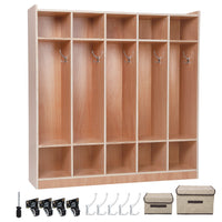 Garvee Classroom Coat Locker with Glazed Finish, 5-Section, 10 Cubbies for Classrooms, Daycare Cubby with 4 Casters, 5 Hooks and 2 Storage Boxes, for Home, School, Kindergarten