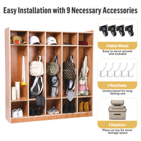 Garvee Classroom Coat Locker with Glazed Finish, 5-Section, 10 Cubbies for Classrooms, Daycare Cubby with 4 Casters, 5 Hooks and 2 Storage Boxes, for Home, School, Kindergarten