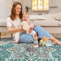 Garvee Machine Washable Rug 9x12 Vintage Design Area Rugs with Non Slip Rugs for Living Room Bedroom Floral Print Rug Carpet Stain Resistant, Green