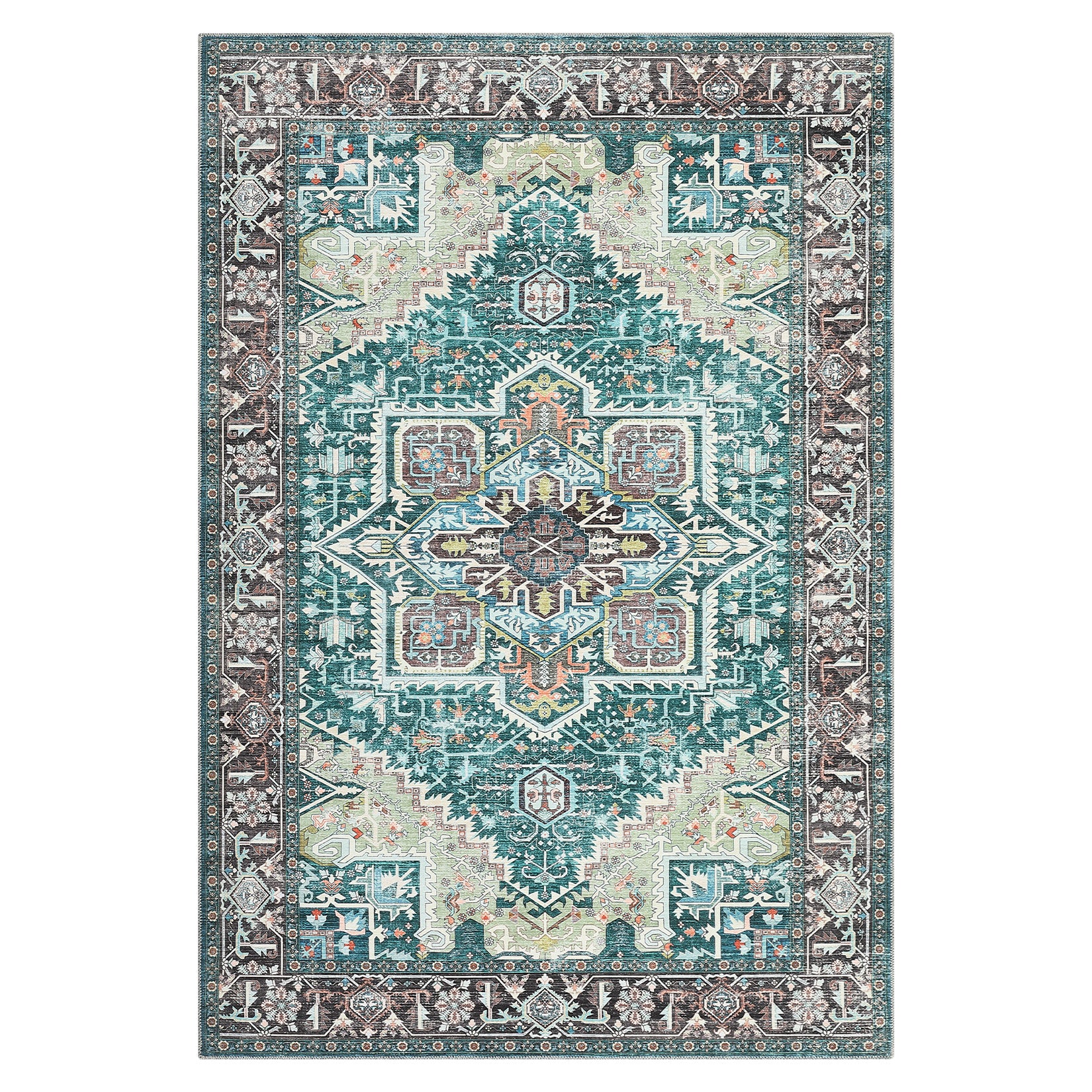 Garvee Machine Washable Rug 9x12 Vintage Design Area Rugs with Non Slip Rugs for Living Room Bedroom Floral Print Rug Carpet Stain Resistant, Green