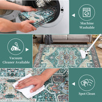Garvee Machine Washable Rug 9x12 Vintage Design Area Rugs with Non Slip Rugs for Living Room Bedroom Floral Print Rug Carpet Stain Resistant, Green