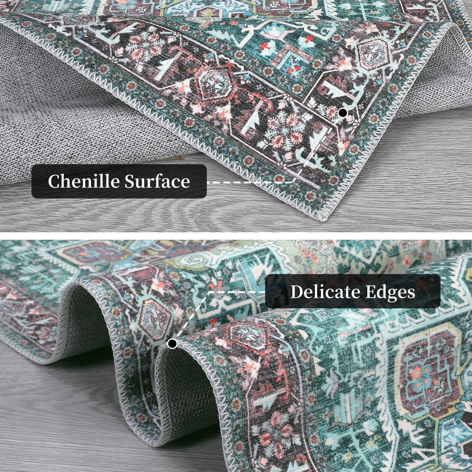 Garvee Machine Washable Rug 9x12 Vintage Design Area Rugs with Non Slip Rugs for Living Room Bedroom Floral Print Rug Carpet Stain Resistant, Green