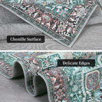 Garvee Machine Washable Rug 9x12 Vintage Design Area Rugs with Non Slip Rugs for Living Room Bedroom Floral Print Rug Carpet Stain Resistant, Green