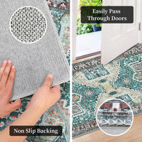 Garvee Machine Washable Rug 9x12 Vintage Design Area Rugs with Non Slip Rugs for Living Room Bedroom Floral Print Rug Carpet Stain Resistant, Green