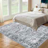 Garvee Machine Washable Rug 6x9 Vintage Design Area Rugs with Non Slip Rugs for Living Room Bedroom Floral Print Rug Carpet Stain Resistant, Grey