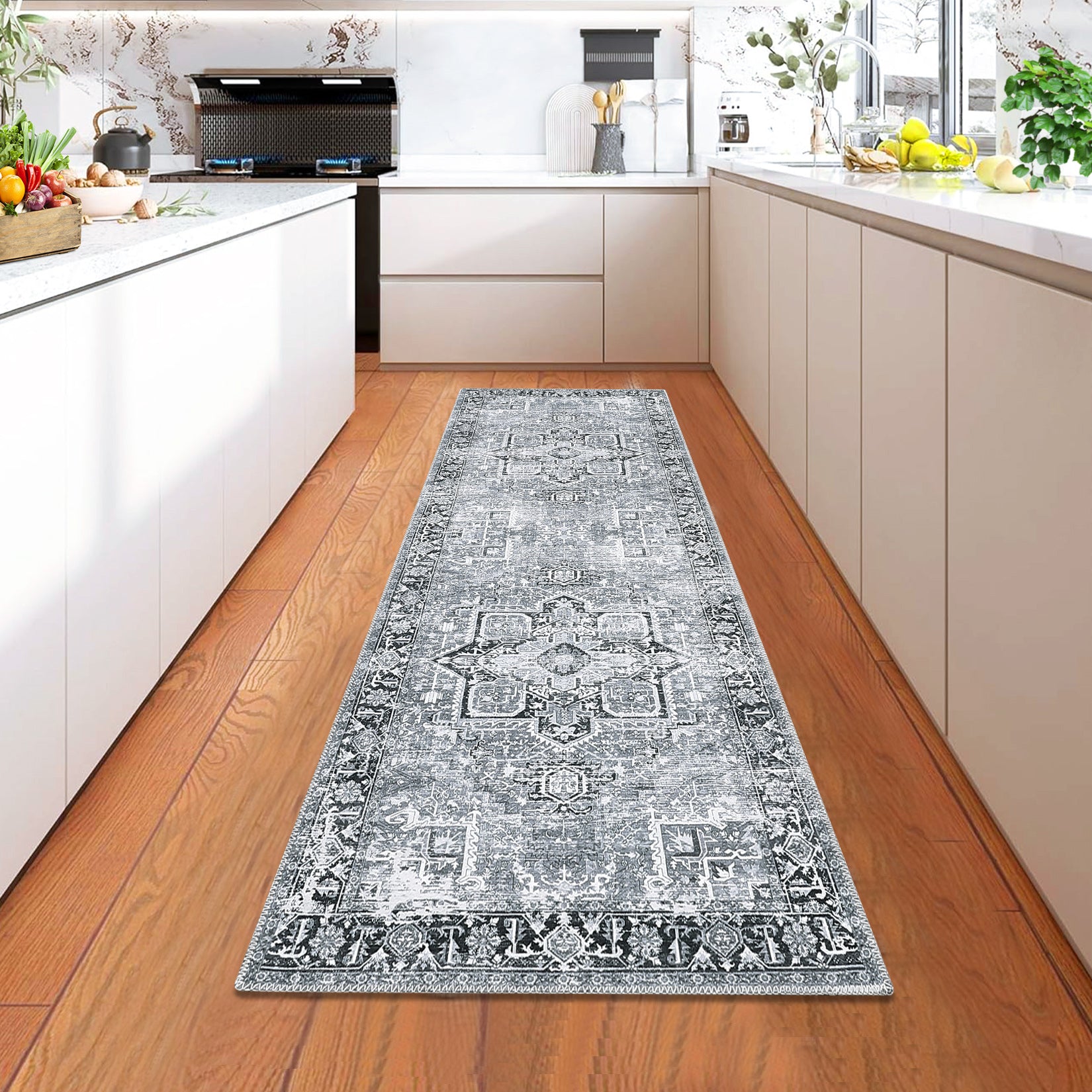 Garvee Washable Runner Rug 2x6 Kitchen Rug Runner Long Entryway Rug Low-Pile Rug for Bedroom Non-Skid Soft Carpet Throw Rug for Bathroom Laundry Room Hallway, Grey