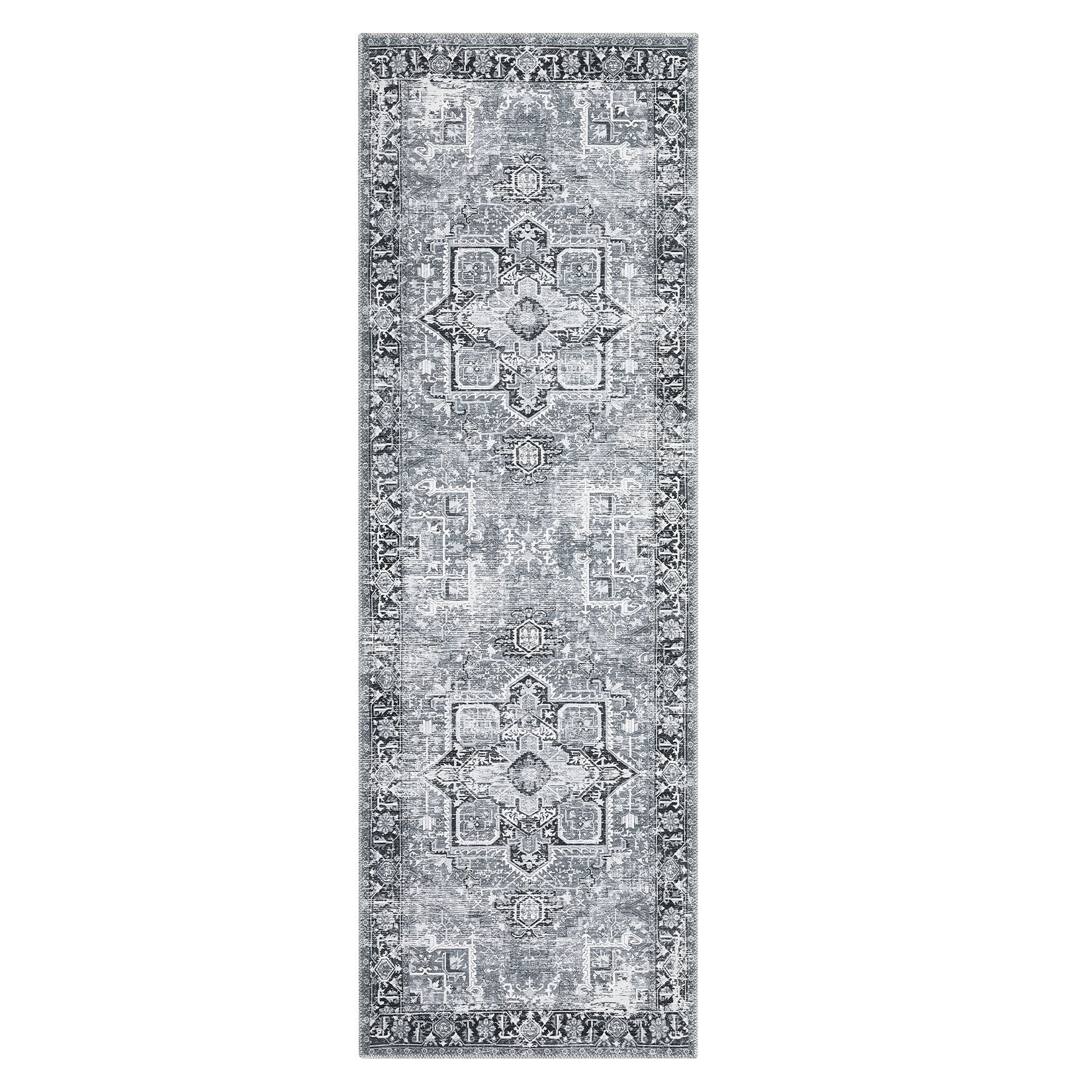 Garvee Washable Runner Rug 2x6 Kitchen Rug Runner Long Entryway Rug Low-Pile Rug for Bedroom Non-Skid Soft Carpet Throw Rug for Bathroom Laundry Room Hallway, Grey