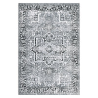 Garvee Machine Washable Rug 6x9 Vintage Design Area Rugs with Non Slip Rugs for Living Room Bedroom Floral Print Rug Carpet Stain Resistant, Grey