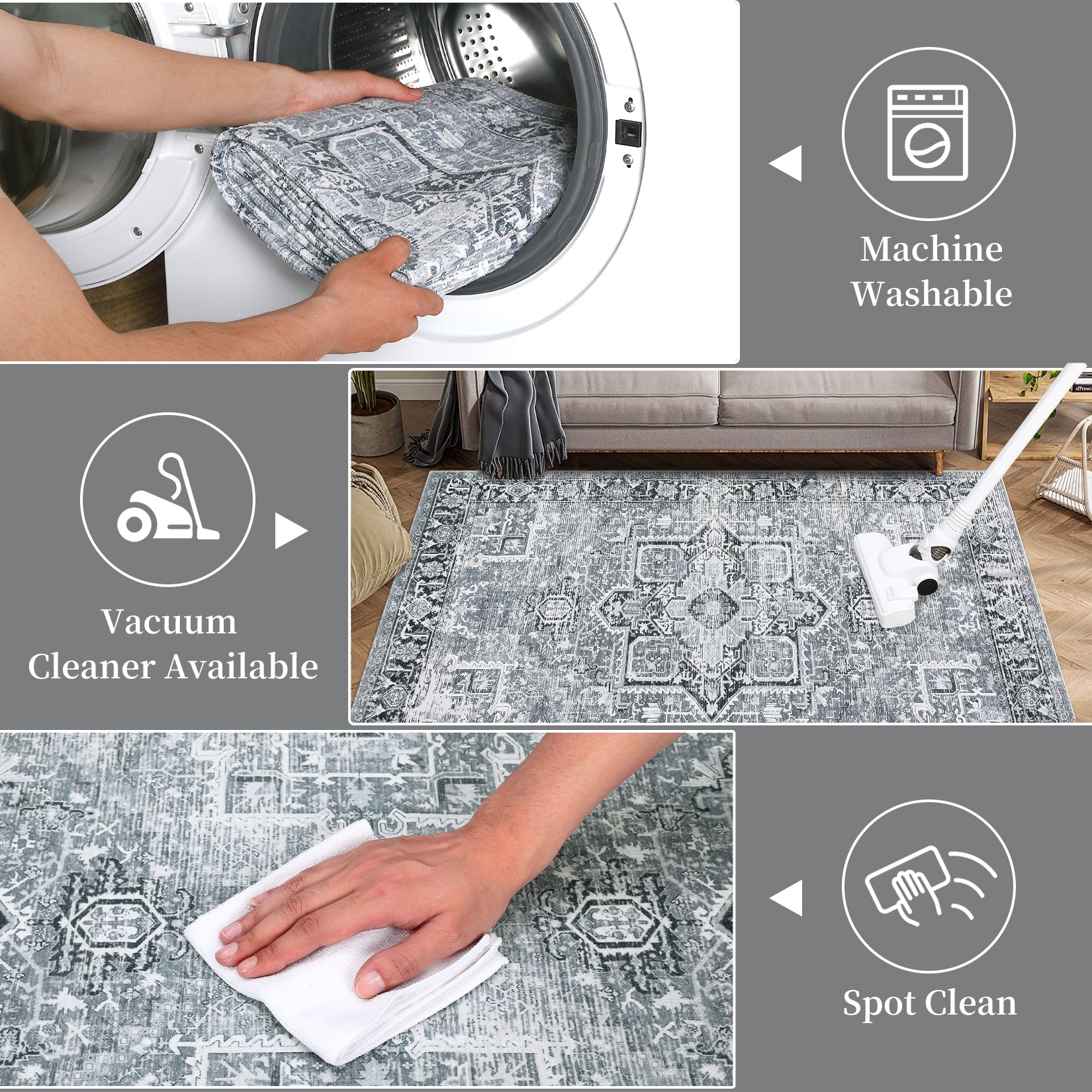 Garvee Washable Runner Rug 2x6 Kitchen Rug Runner Long Entryway Rug Low-Pile Rug for Bedroom Non-Skid Soft Carpet Throw Rug for Bathroom Laundry Room Hallway, Grey