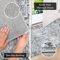 Garvee Machine Washable Rug 6x9 Vintage Design Area Rugs with Non Slip Rugs for Living Room Bedroom Floral Print Rug Carpet Stain Resistant, Grey