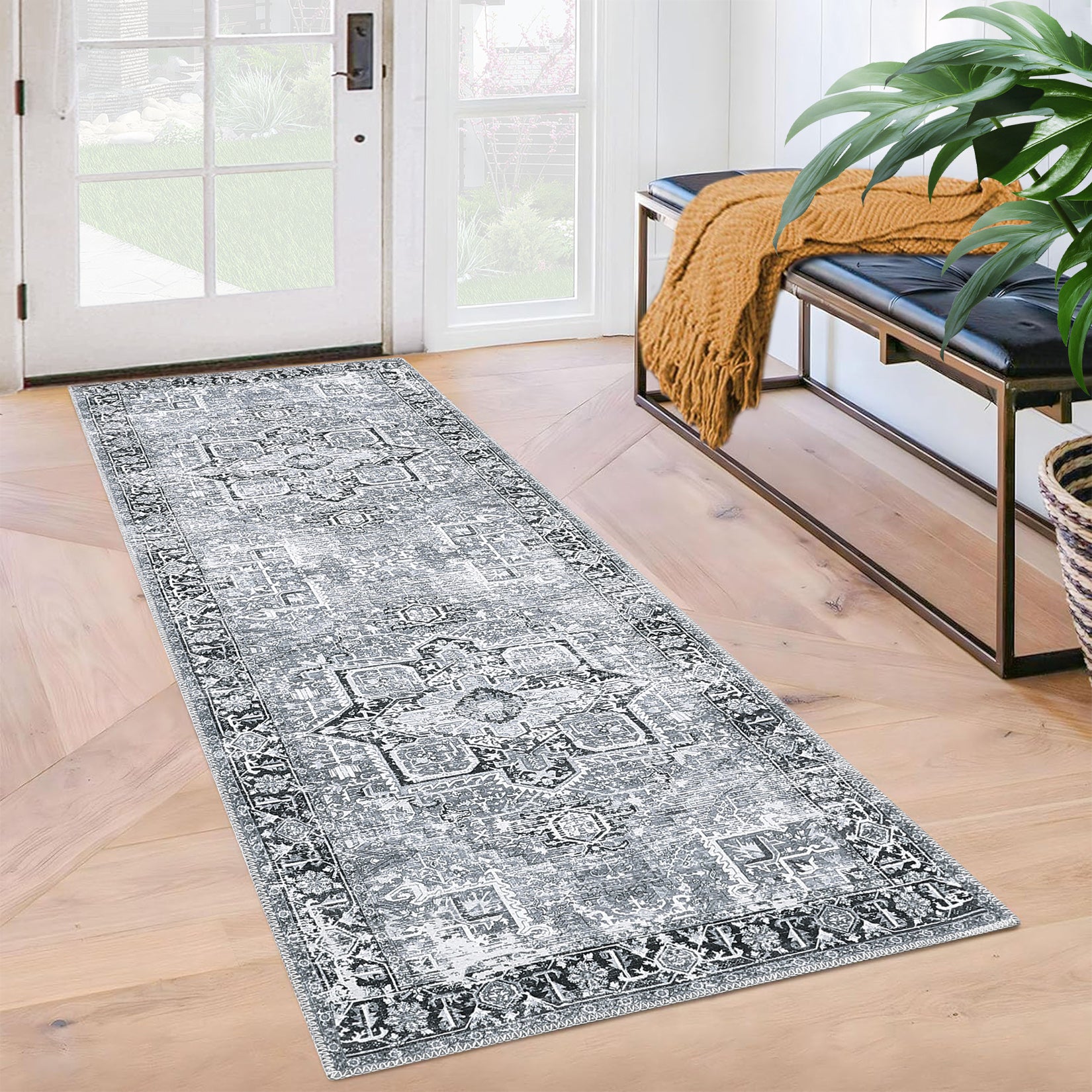 Garvee Washable Runner Rug 2x6 Kitchen Rug Runner Long Entryway Rug Low-Pile Rug for Bedroom Non-Skid Soft Carpet Throw Rug for Bathroom Laundry Room Hallway, Grey