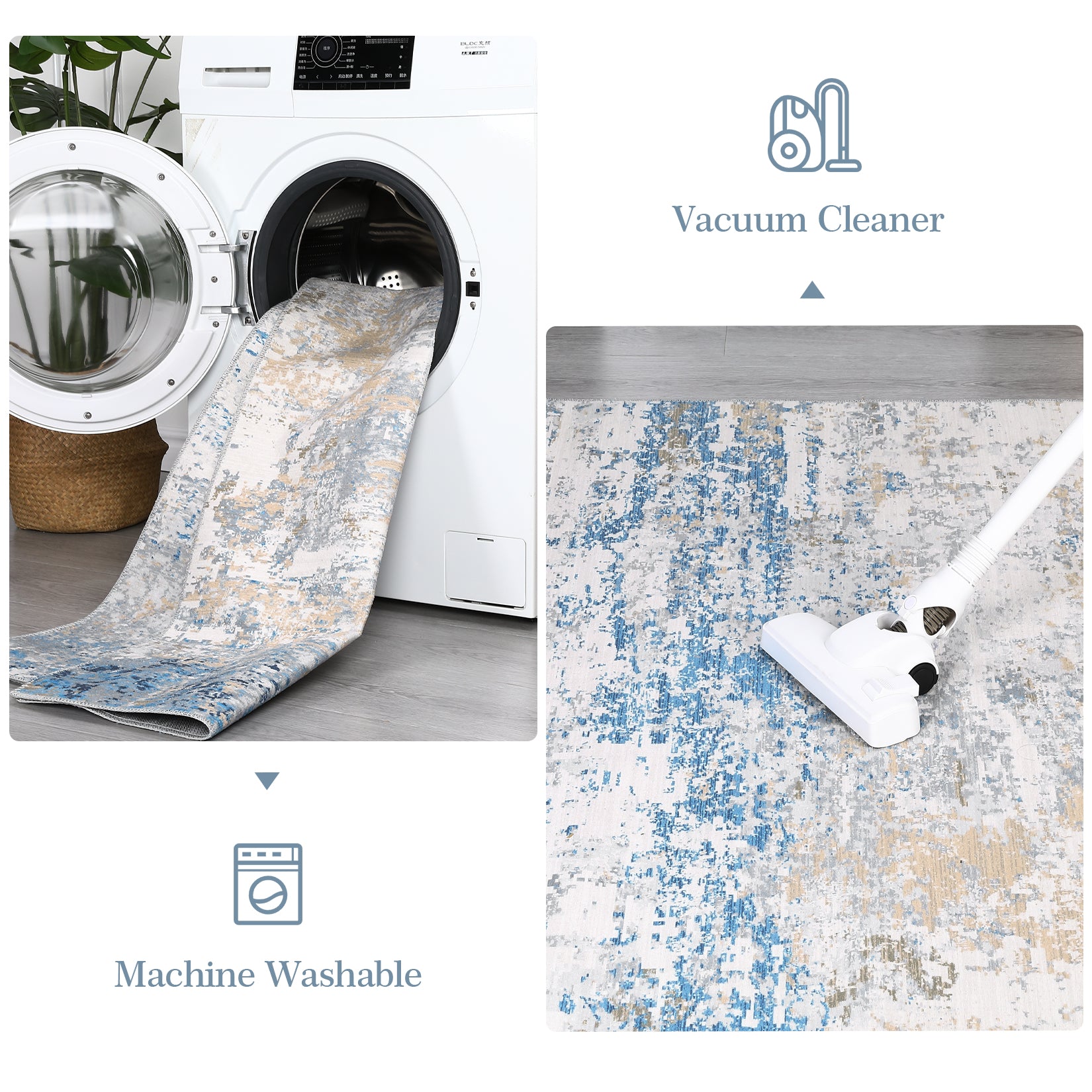 Garvee Living Room Area Rugs Grey Blue 8x10 Abstract Machine Washable Rugs Ultra-Thin Non Slip Bedroom Rugs Modern Printed Distressed Carpet for Dining Room Office Kitchen Playroom Floor Decor