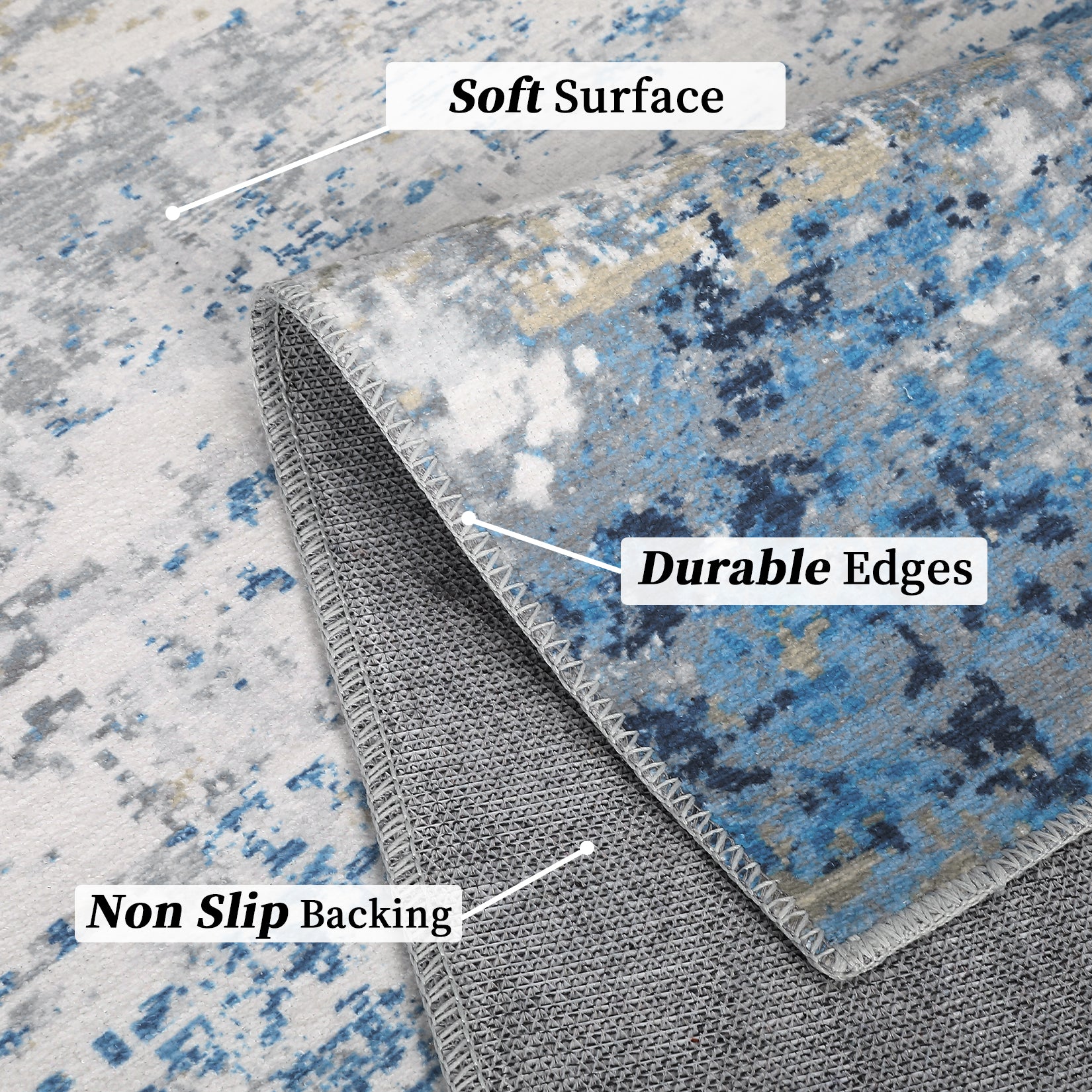 Garvee Living Room Area Rugs Grey Blue 8x10 Abstract Machine Washable Rugs Ultra-Thin Non Slip Bedroom Rugs Modern Printed Distressed Carpet for Dining Room Office Kitchen Playroom Floor Decor
