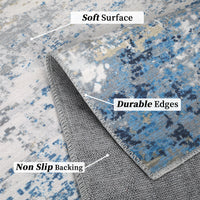 Garvee Living Room Area Rugs Grey Blue 8x10 Abstract Machine Washable Rugs Ultra-Thin Non Slip Bedroom Rugs Modern Printed Distressed Carpet for Dining Room Office Kitchen Playroom Floor Decor