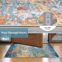 Garvee Gold Blue 9x12 Area Rug Washable Rugs for Living Room Modern Neutral Abstract Aesthetic Rug for Bedroom Dining Room Under Table Non-Shedding Large Area Rug Lightweight Foldable Accent Rug