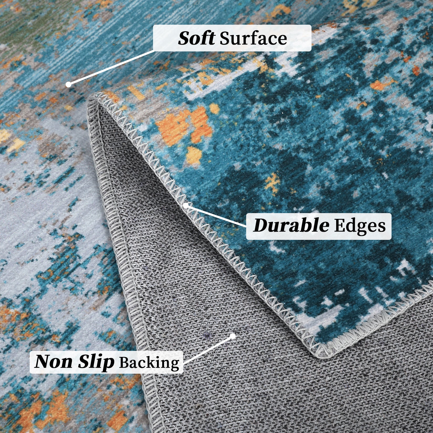 Garvee Gold Blue 9x12 Area Rug Washable Rugs for Living Room Modern Neutral Abstract Aesthetic Rug for Bedroom Dining Room Under Table Non-Shedding Large Area Rug Lightweight Foldable Accent Rug