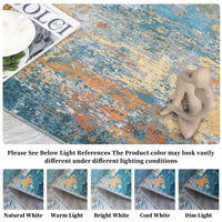 Garvee Gold Blue 9x12 Area Rug Washable Rugs for Living Room Modern Neutral Abstract Aesthetic Rug for Bedroom Dining Room Under Table Non-Shedding Large Area Rug Lightweight Foldable Accent Rug